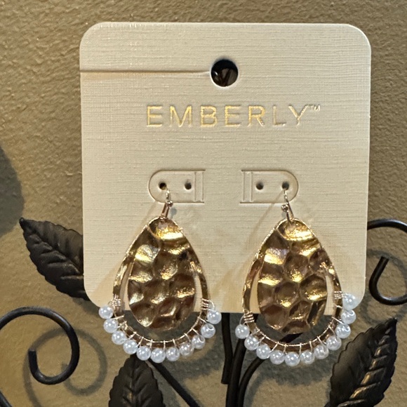 Emberly Gold and White Teardrop Earrings - Picture 2 of 6
